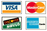 We now accept these major credit cards:      American Express, MasterCard, VISA, Discover and PayPal