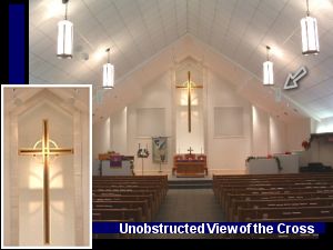 First Christian Church of Granbury Texas - The previous Sound System at First Christian Church of Granbury detracted from the custom stonework and the cross. The new Bose Sound System sounds one hundred times better and the new speakers do not detract from anything